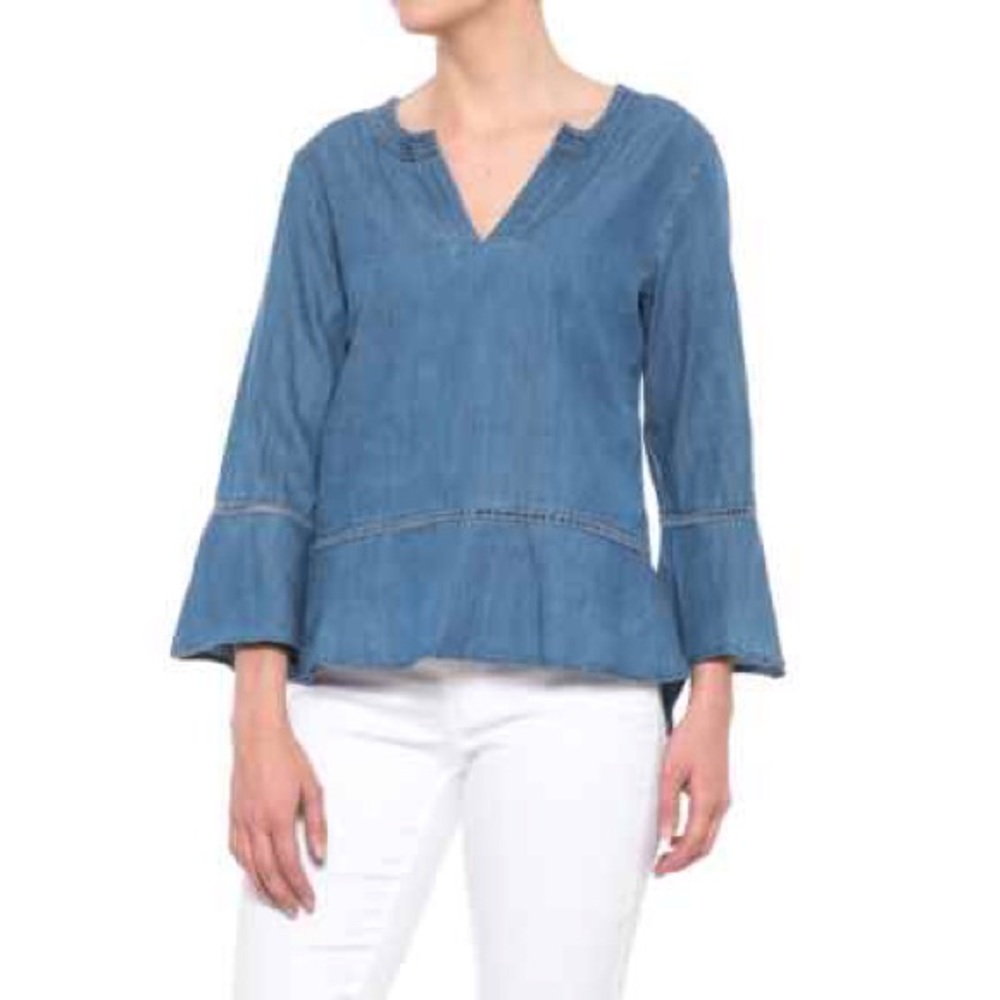 River & Rose Denim Bell Long Sleeve Split Neck Blouse